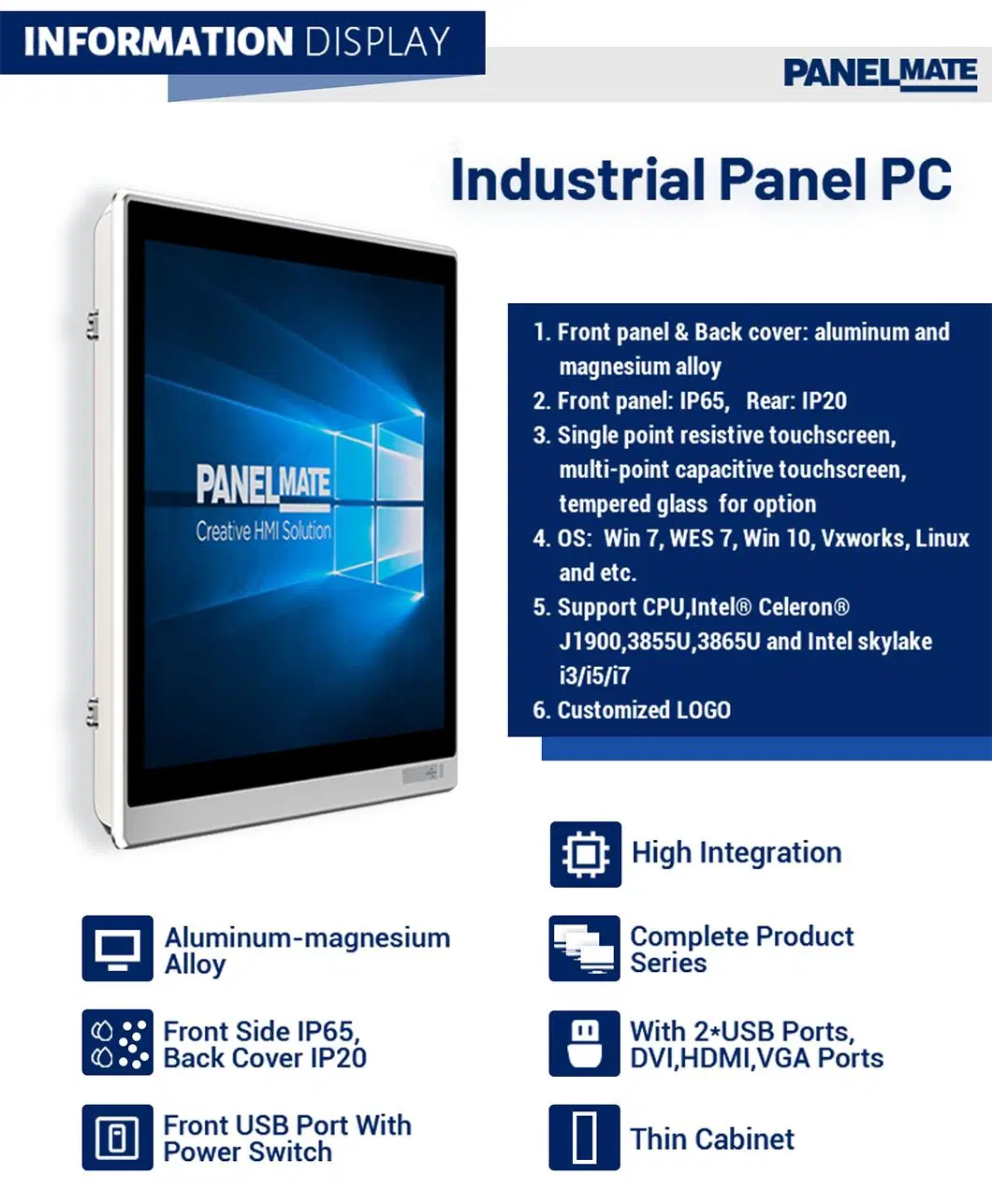 21.5 Inch Industrial PC Embedded IP65 Waterproof Dustproof Capacitive Touch Screen Intel Celeron 3855u Fanless All-in-One Computer Automation Panel PC